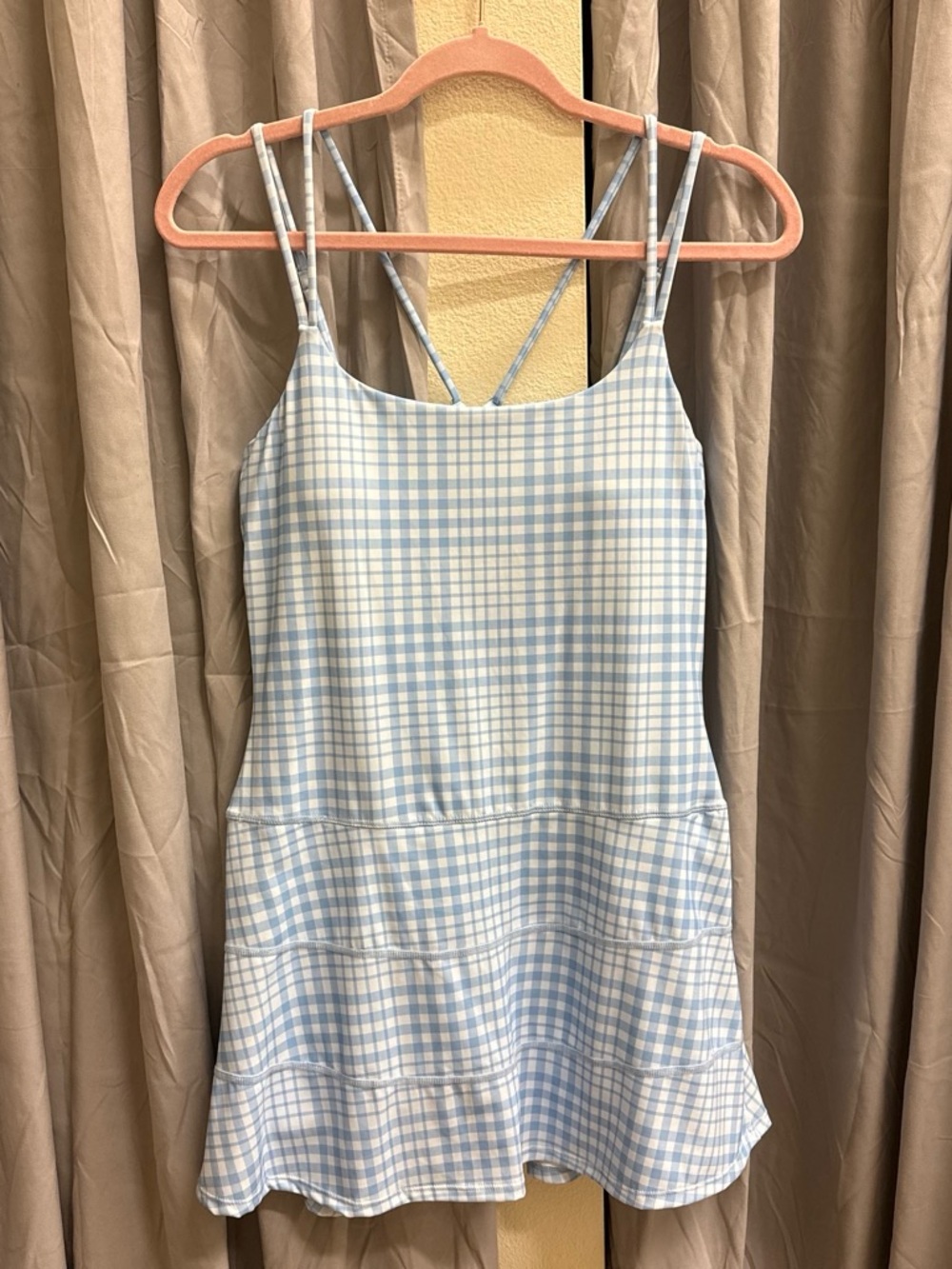 Altar'd State Light Blue and White Gingham Tiered Spaghetti Strap Dress